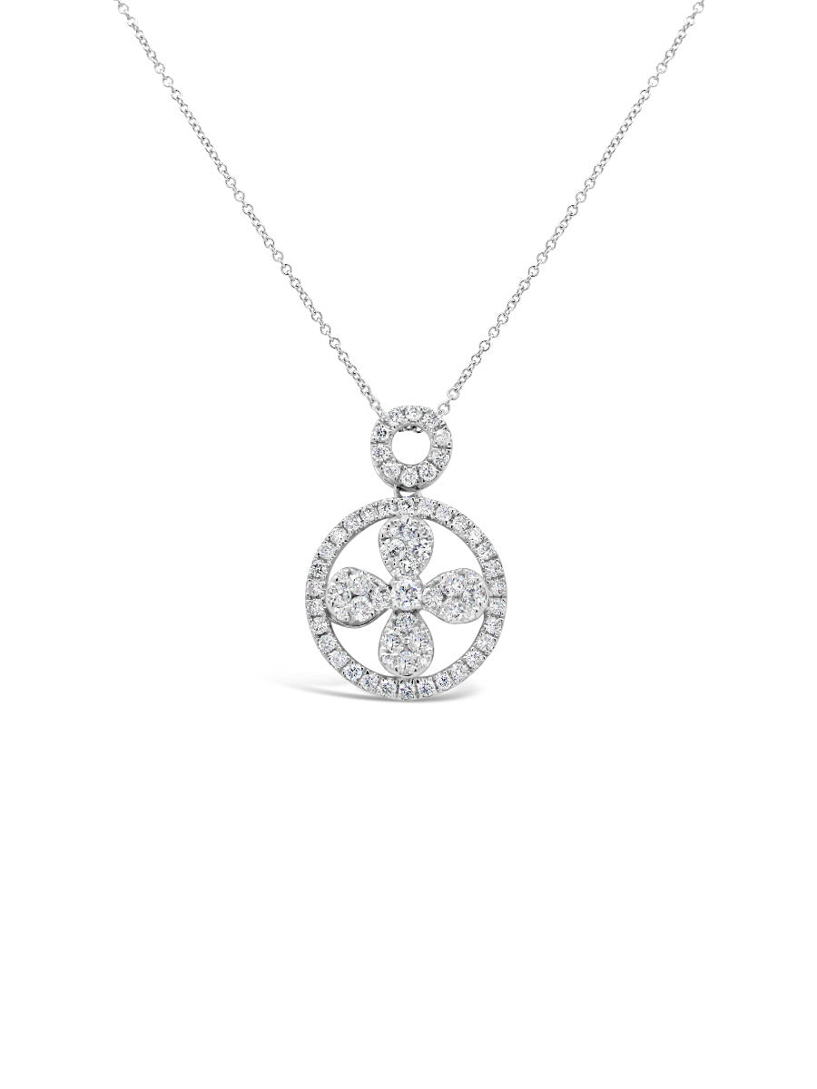 Halo Float Clover Diamonds Pendant Necklace - Elgrissy Diamonds