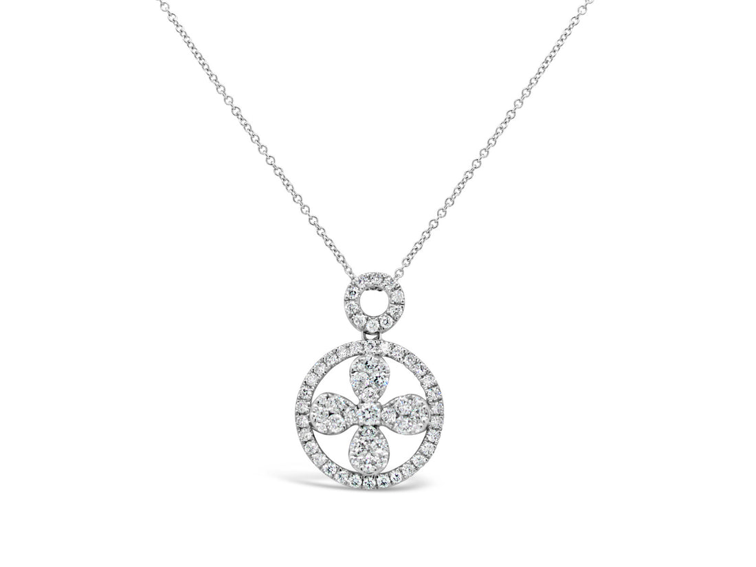 Halo Float Clover Diamonds Pendant Necklace - Elgrissy Diamonds