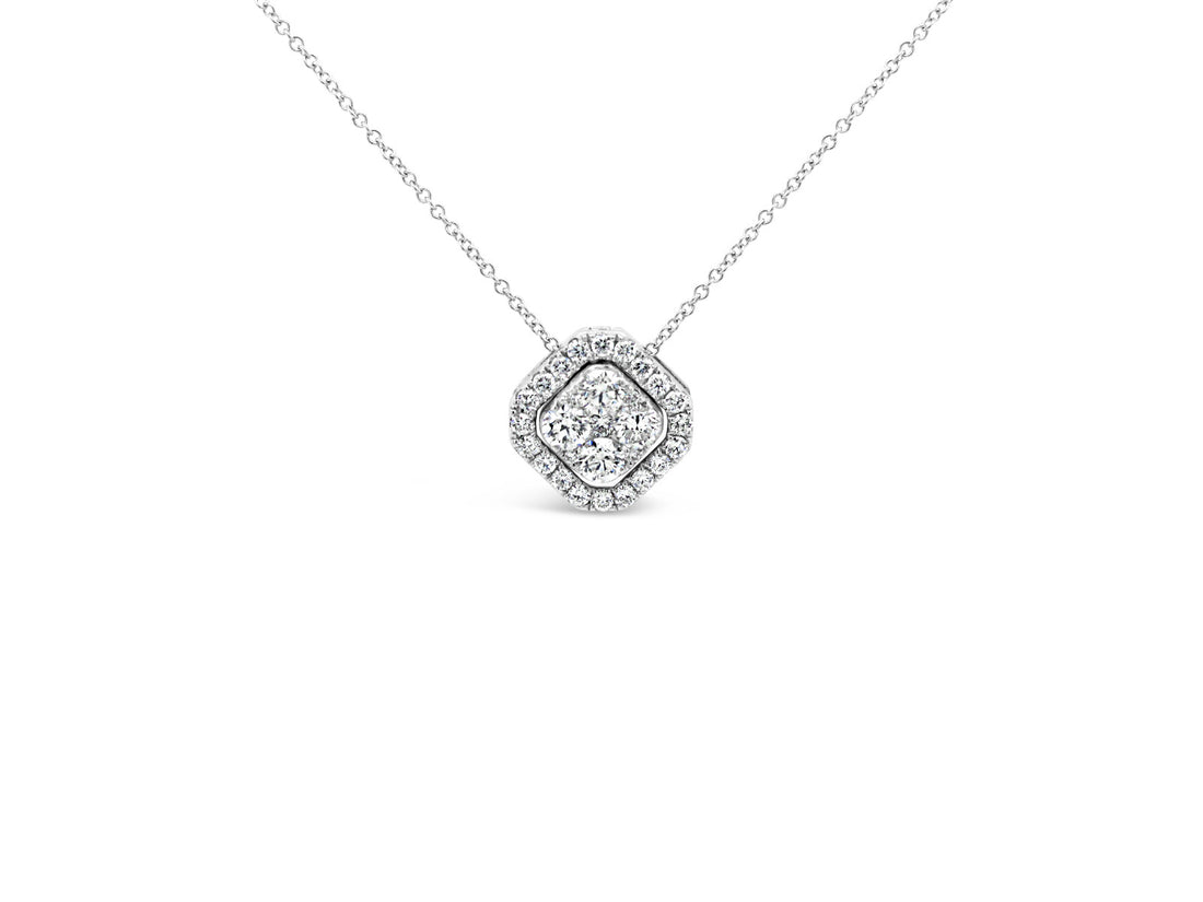 Two Way Halo Cushion Diamonds Pendant Necklace - Elgrissy Diamonds