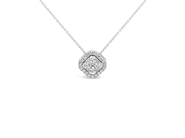 Two Way Halo Cushion Diamonds Pendant Necklace - Elgrissy Diamonds