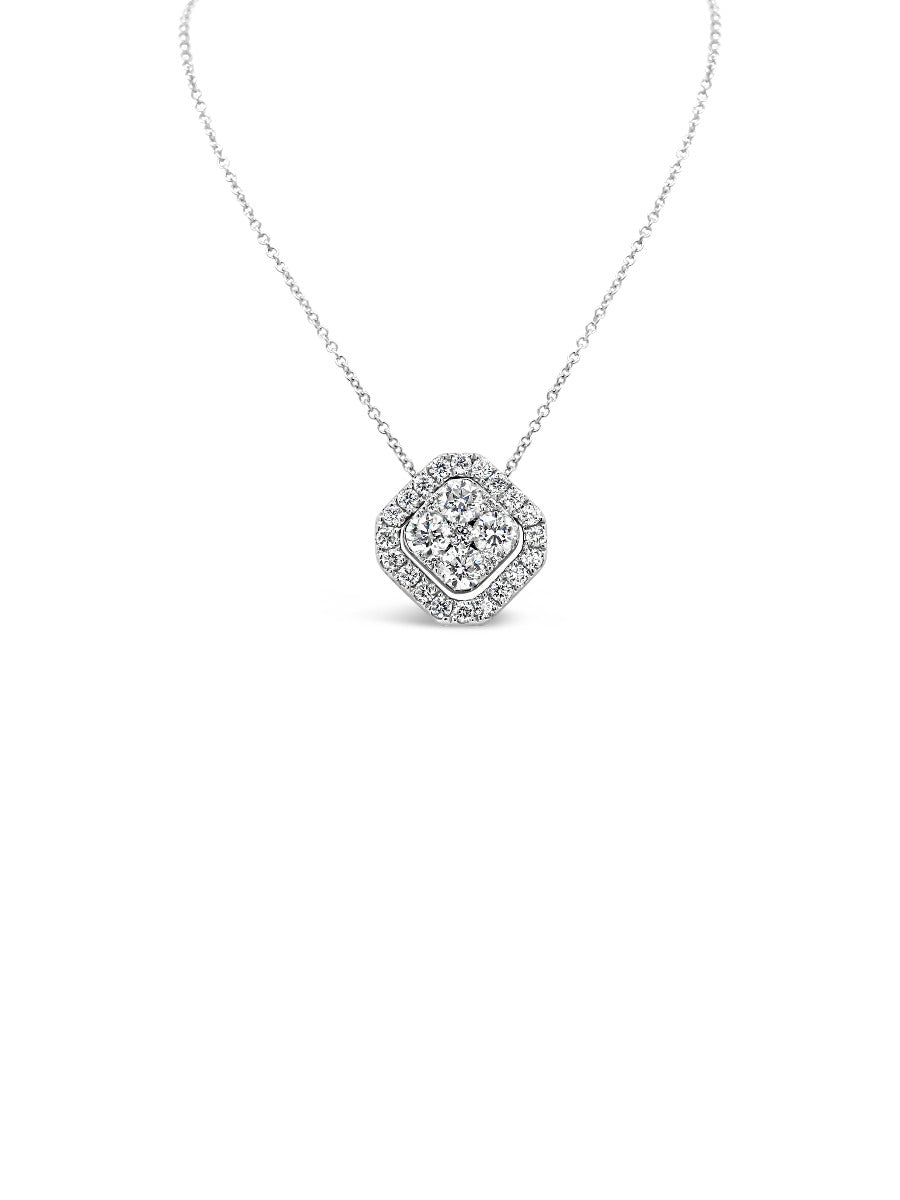 Two Way Halo Cushion Diamonds Pendant Necklace - Elgrissy Diamonds