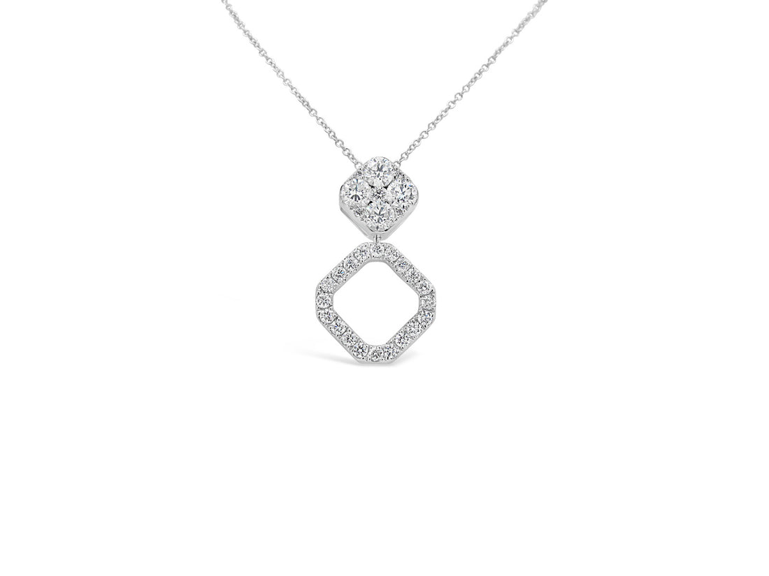 Two Way Halo Cushion Diamonds Pendant Necklace - Elgrissy Diamonds