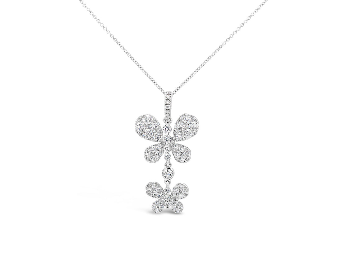 Double Butterfly Dangling Diamonds Pendant Necklace - Elgrissy Diamonds