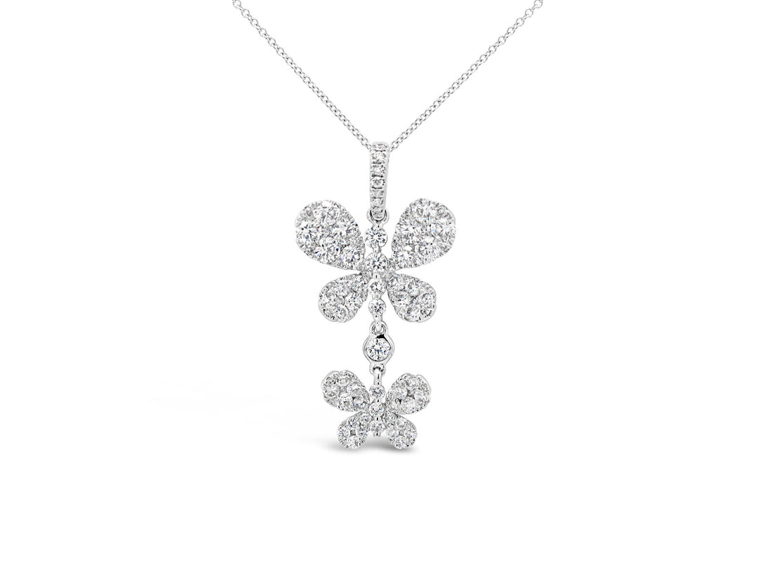 Double Butterfly Dangling Diamonds Pendant Necklace - Elgrissy Diamonds