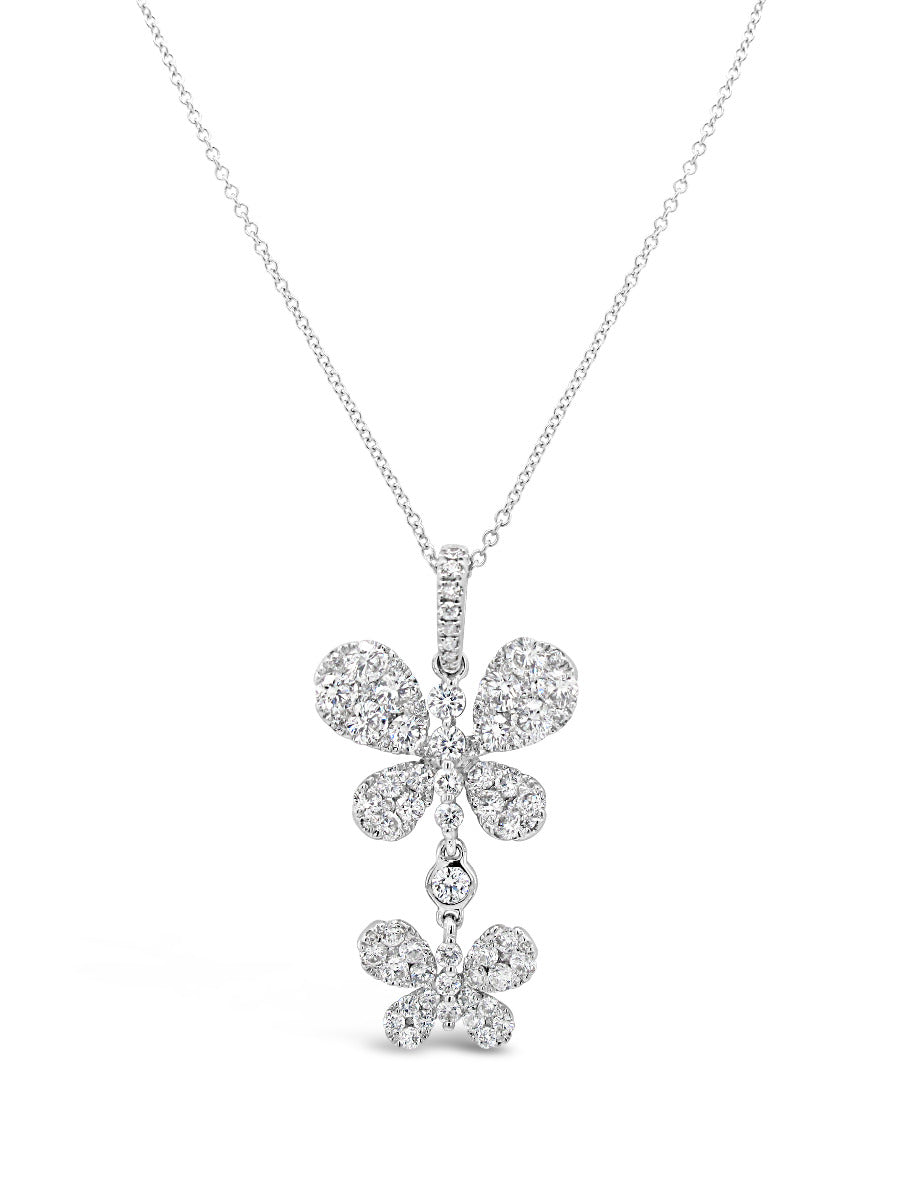 Double Butterfly Dangling Diamonds Pendant Necklace - Elgrissy Diamonds