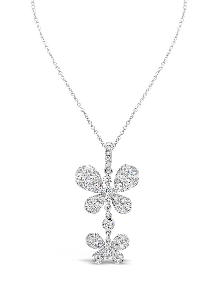 Double Butterfly Dangling Diamonds Pendant Necklace - Elgrissy Diamonds