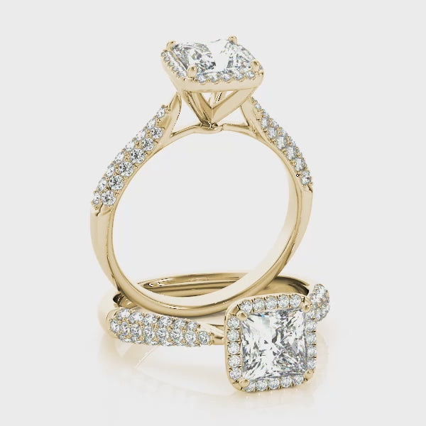 Three Rows Pavé Tapered Princess Cut Engagement Ring