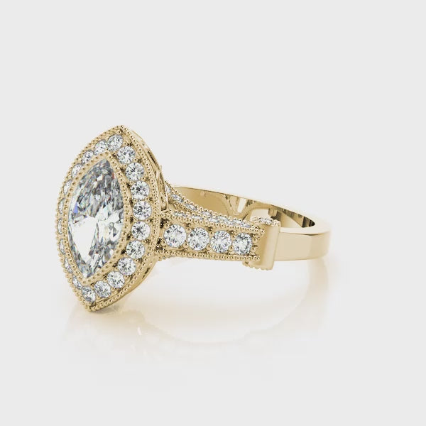 Marquise Vintage Halo Royal Pavé Diamond Engagement Ring