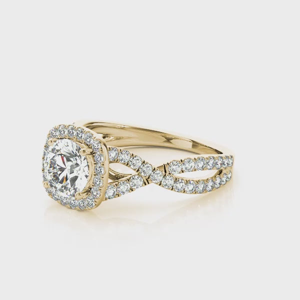 Halo Pavé Crossover Cathedral Round Engagement Ring