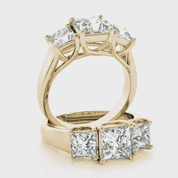 Classic Three Stones Trellis Princess Cut Engagement Ring
