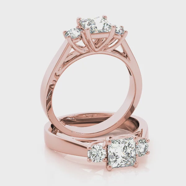 Three Stones Tapered Princess Cut Engagement Ring