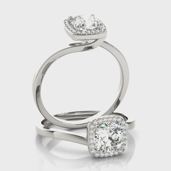Tension Swirl Halo Cushion Engagement Ring