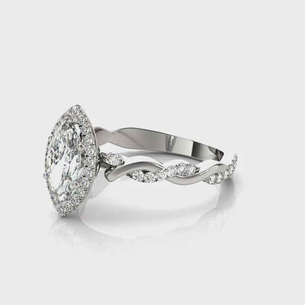 Marquise Halo Split Shank Diamond Engagement Ring