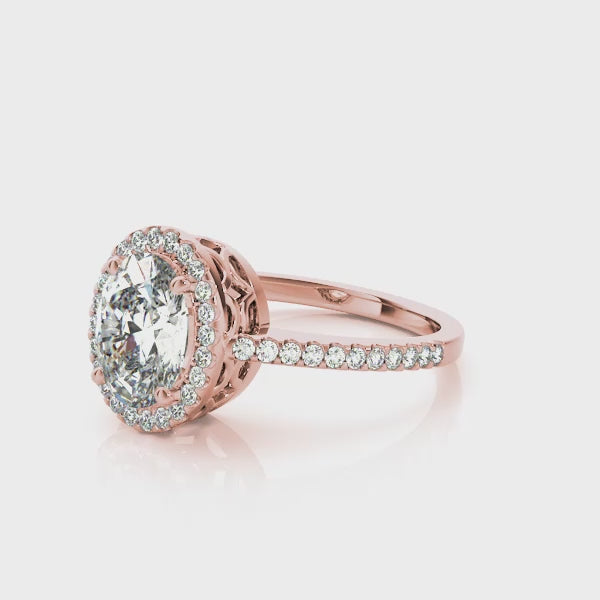 Vintage Oval Halo Basket Pavé Engagement Ring