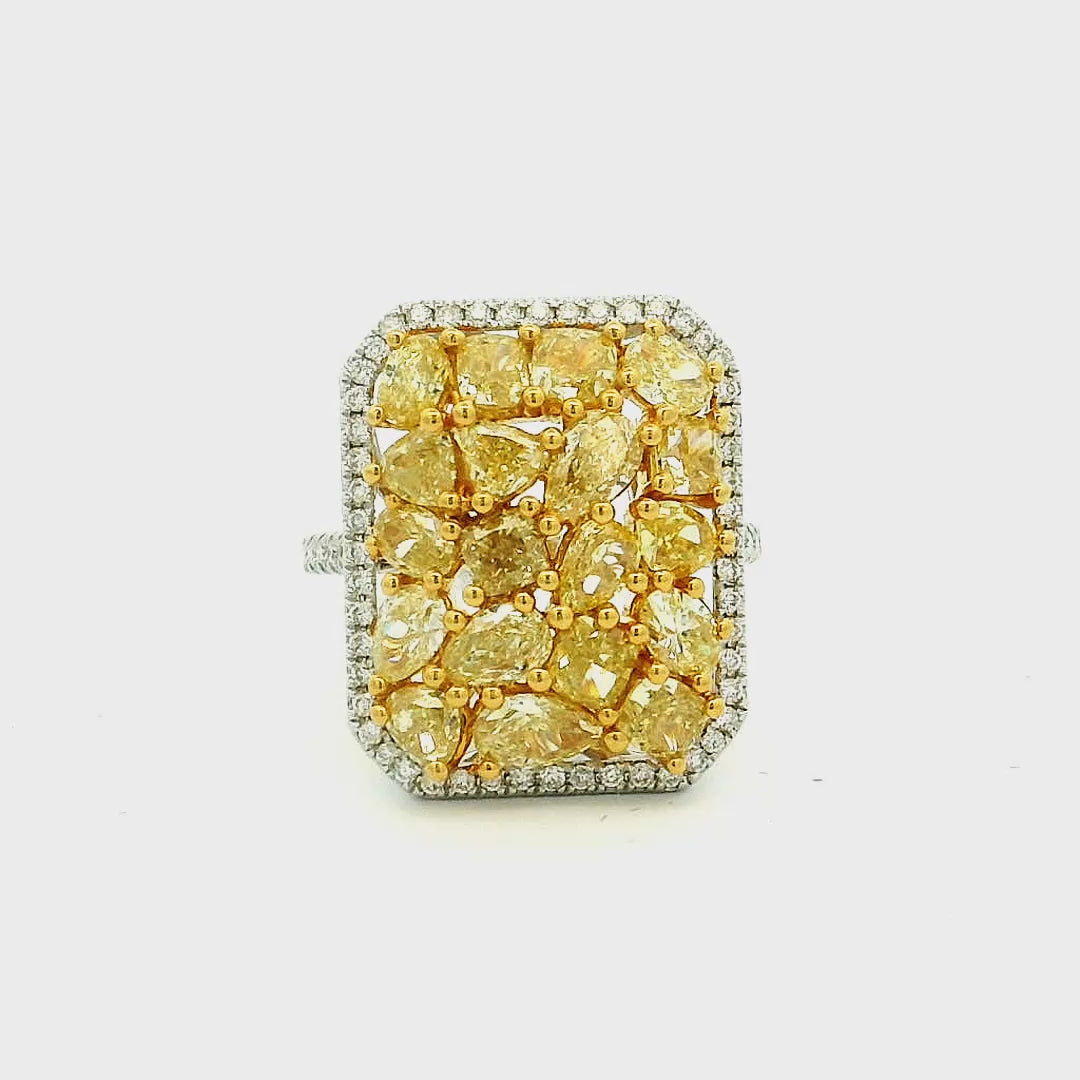 Radiant Fancy Yellow Mixed Shapes Diamonds Ring