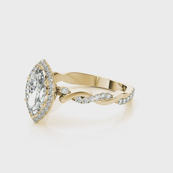Marquise Halo Split Shank Diamond Engagement Ring