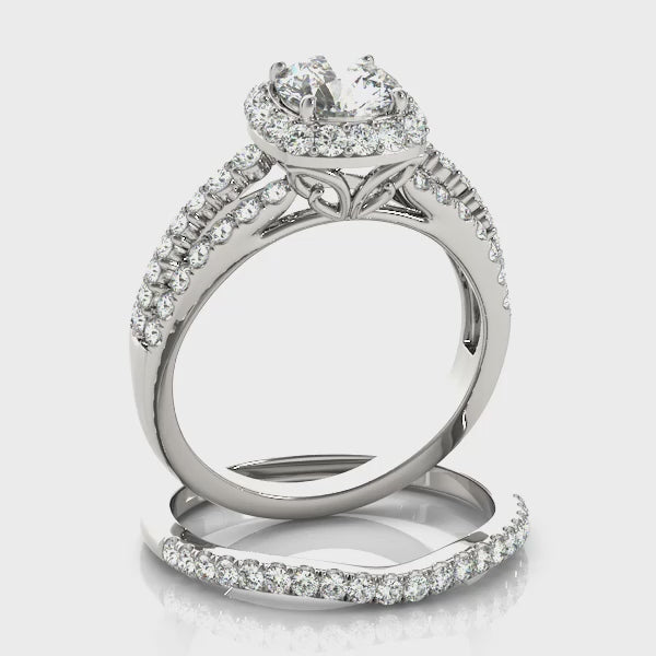 3 Rows Split Shank Butterfly Halo Round Engagement Ring