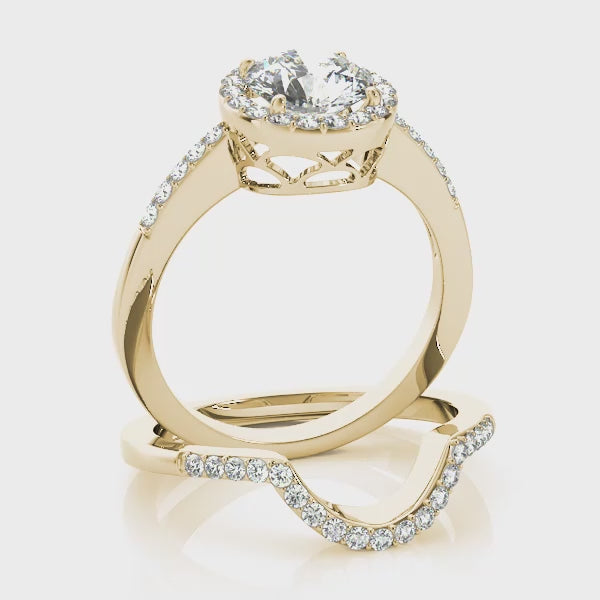 Halo Pavé Knife Edge Round Engagement Ring