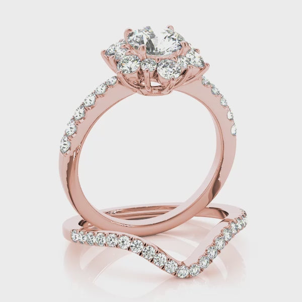 Lotus Halo Cluster Round Engagement Ring