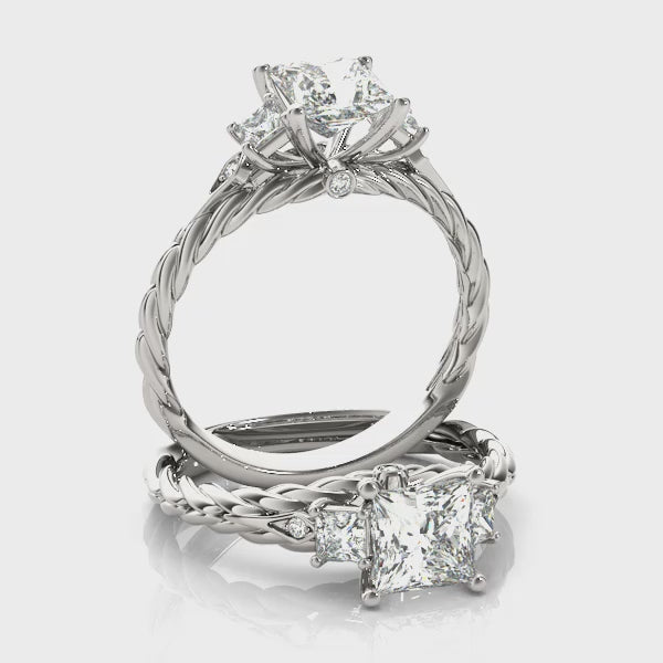 Twisted Rope Three Stones Pekkaboo Princess Cut Engagement Ring