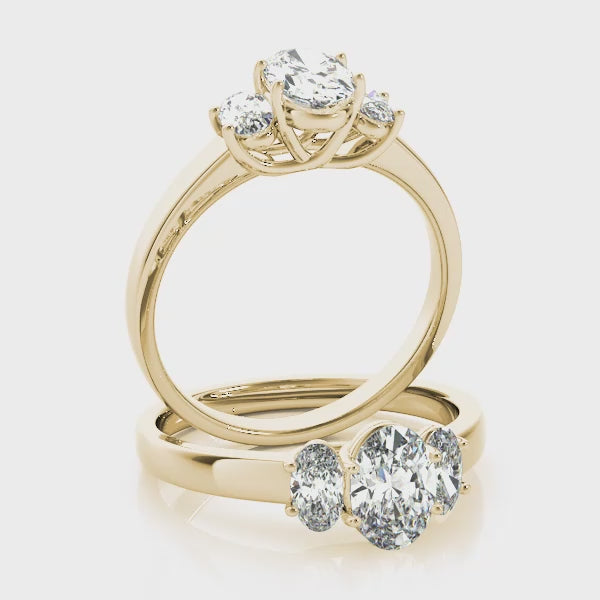 Three stones Trellis Oval Engagement Ring