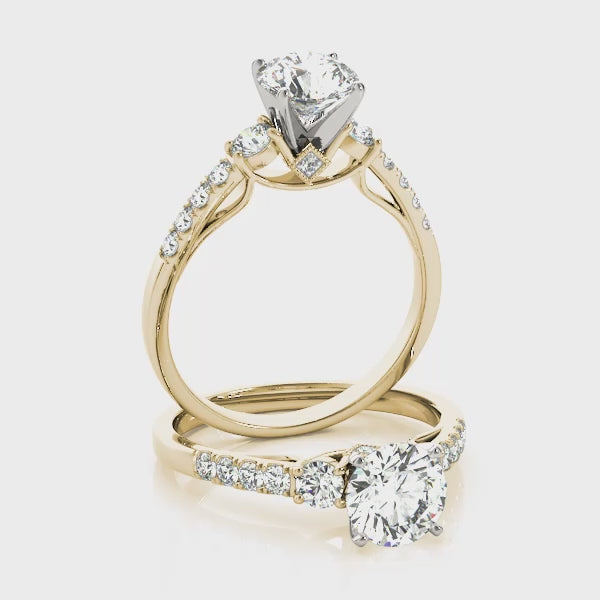 Three Stone Pavé Cathedral Peekaboo Round Engagement Ring