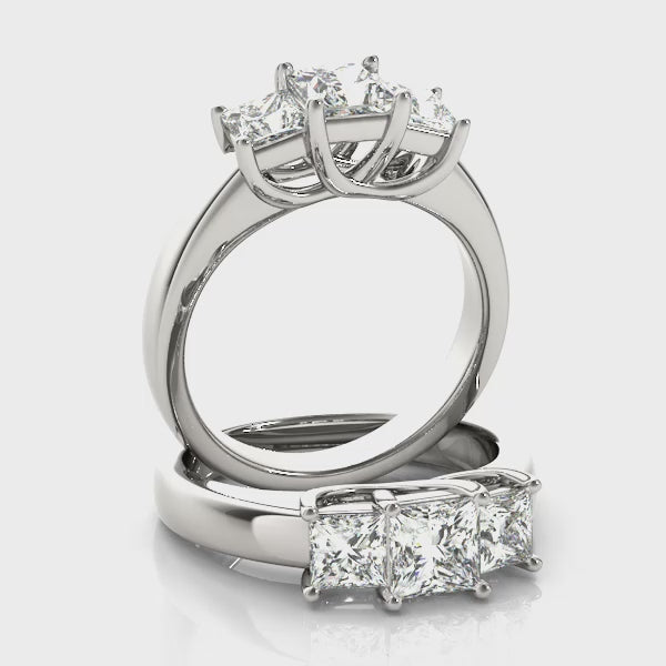 Three Stones Trellis Wide Band Princess Cut Engagement Ring