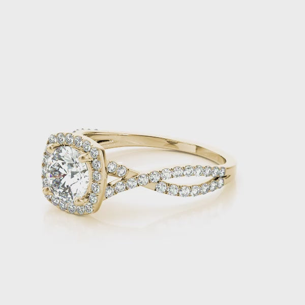 Twisted Shank Square Halo Engagement Ring