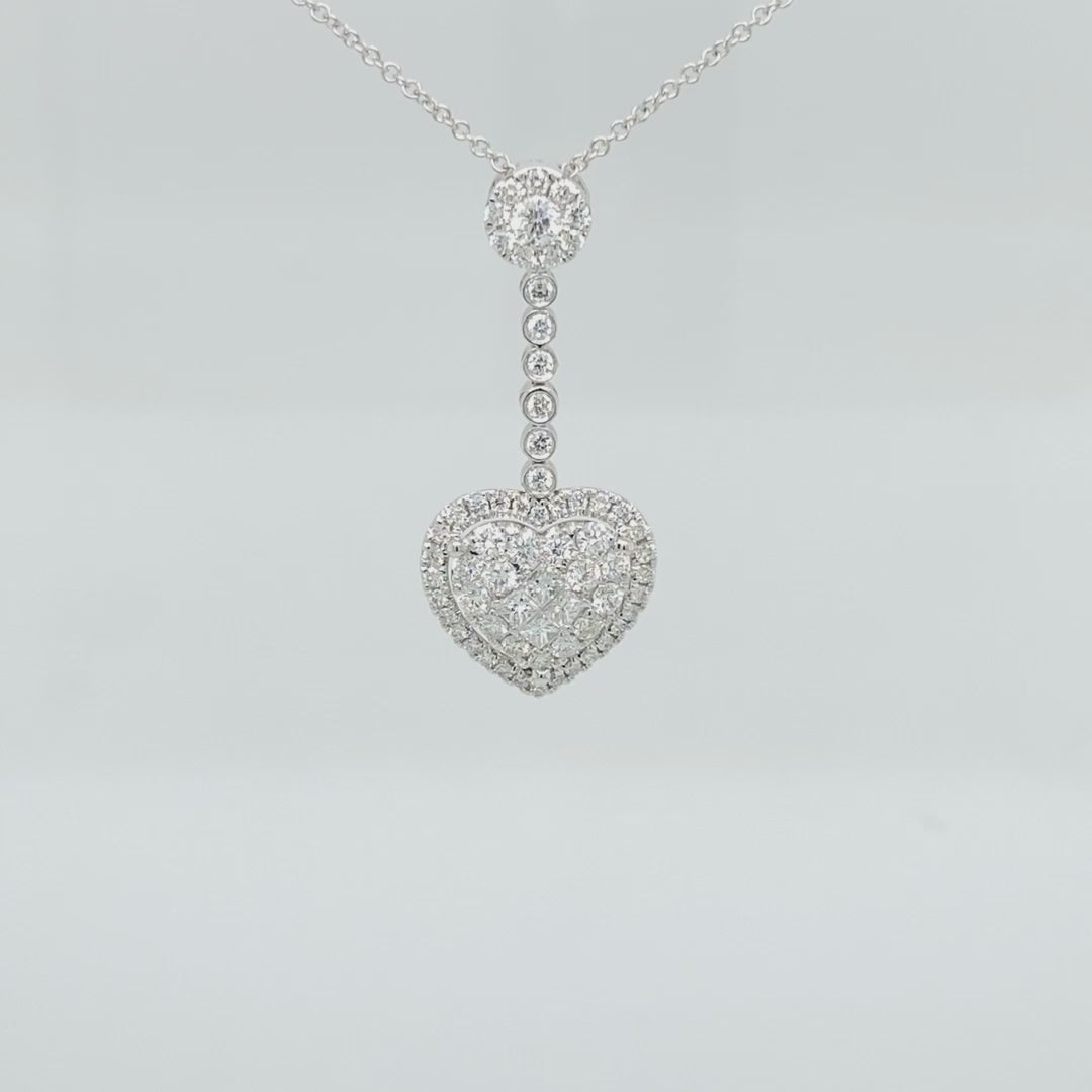 Yellow Gold Dangling Halo Heat Cluster Pendant Necklace