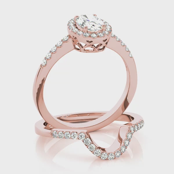 Oval Halo Knife Edge Pavé Engagement Ring