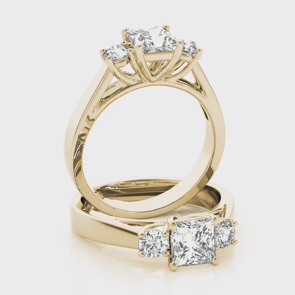 Three Stones Tapered Princess Cut Engagement Ring