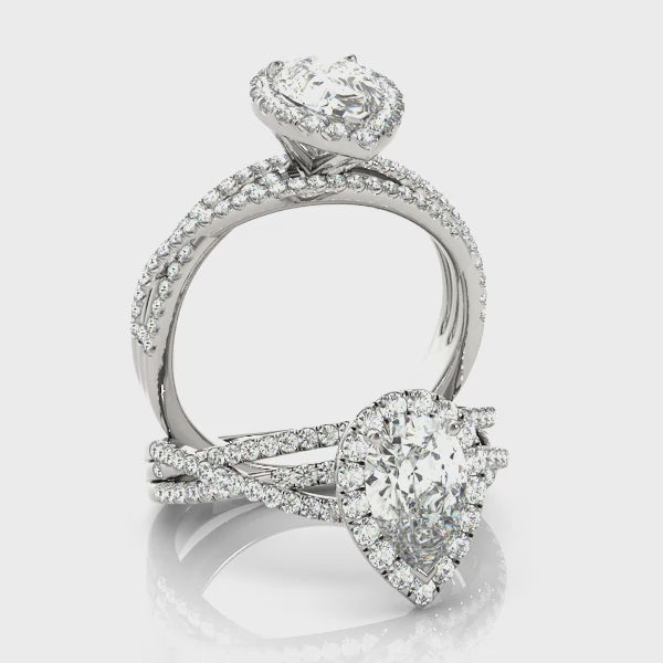Multi Free Row Halo Pear Shape Engagement Ring