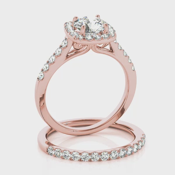 Swan Square Halo Round Engagement Ring