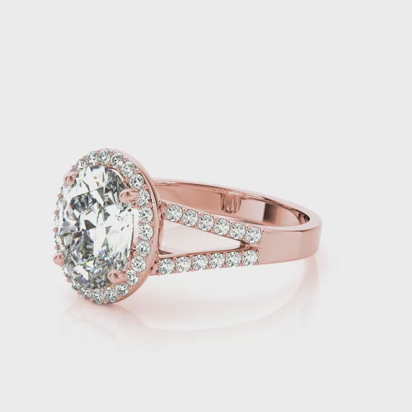Oval Halo Split Shank Pavé Engagement Ring