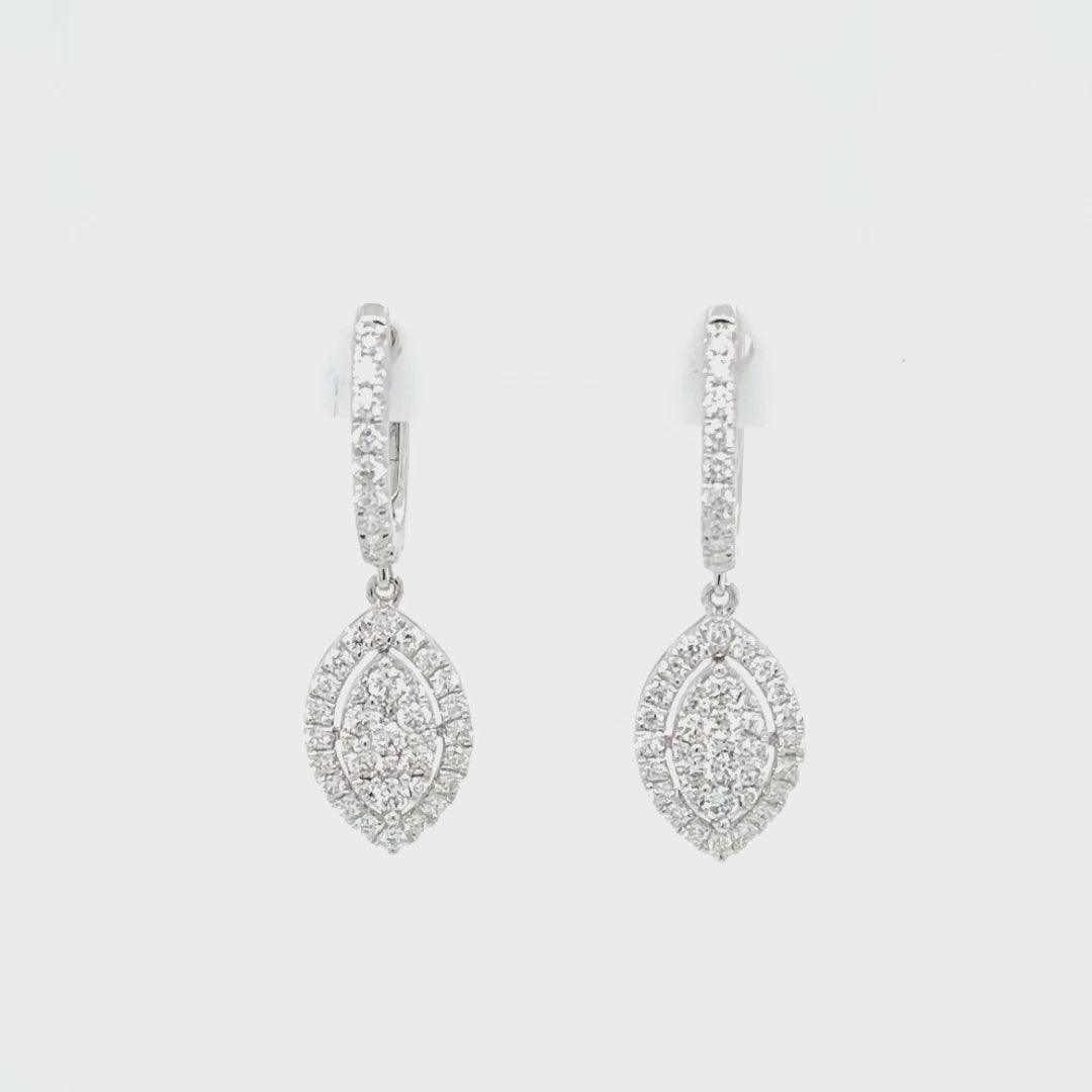 Marquise Pavé Halo Dangling Diamond Earrings for Sale
