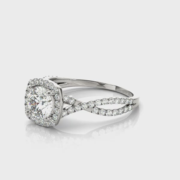 Twisted Shank Square Halo Engagement Ring