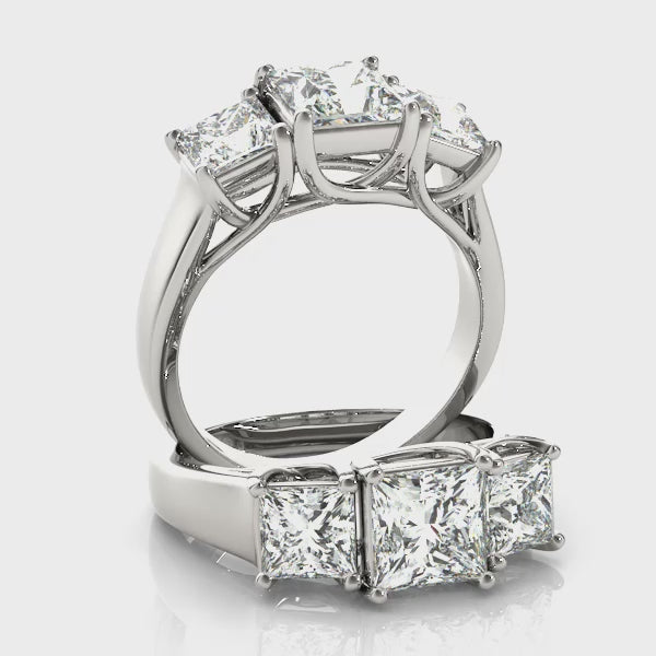 Classic Three Stones Trellis Princess Cut Engagement Ring