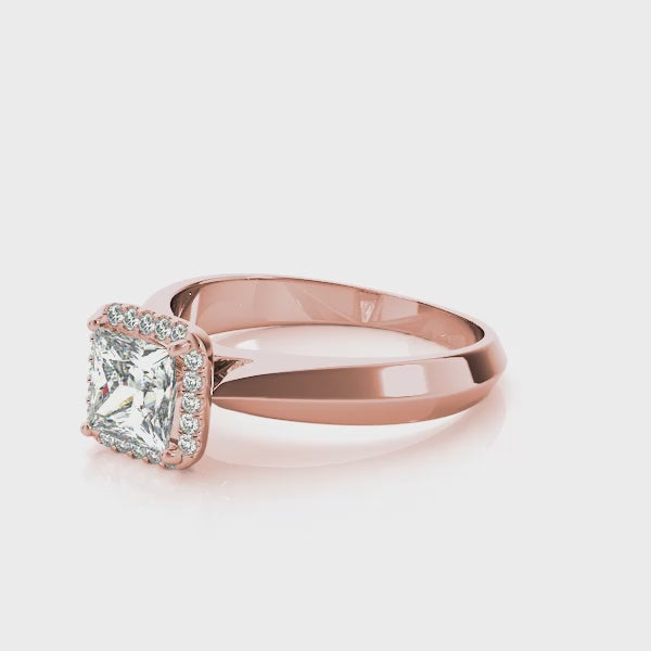 Wide knife Edge Halo Princess Cut Engagement Ring