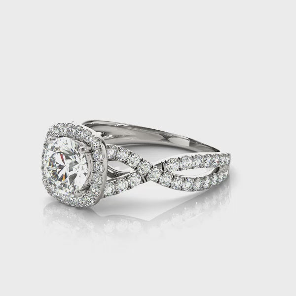 Halo Pavé Crossover Cathedral Round Engagement Ring