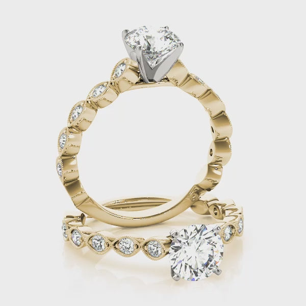 Round Diamond Centre with Milgrain Marquise Band Round Engagement Ring