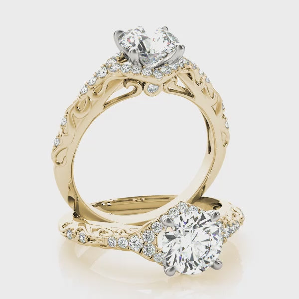 Vintage Floating Halo Round Engagement Ring