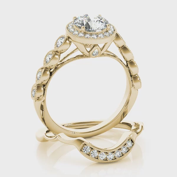 Round Diamond Halo with Marquise Bezel Band Peeka Boo Engagement Ring