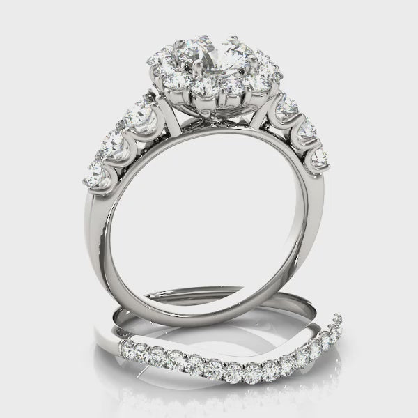 Trellis Float Halo Flower Round Engagement Ring