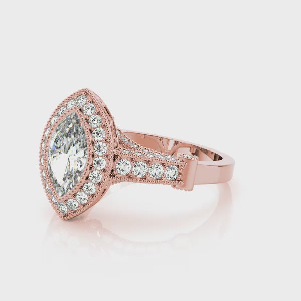 Marquise Vintage Halo Royal Pavé Diamond Engagement Ring
