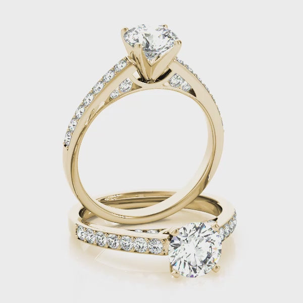 Pavé Wrapped Cathedral Round Diamond Engagement Ring