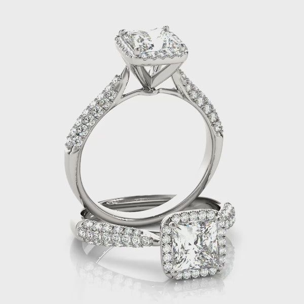 Three Rows Pavé Tapered Princess Cut Engagement Ring