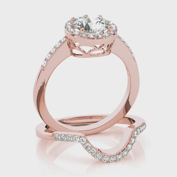 Halo Pavé Knife Edge Round Engagement Ring