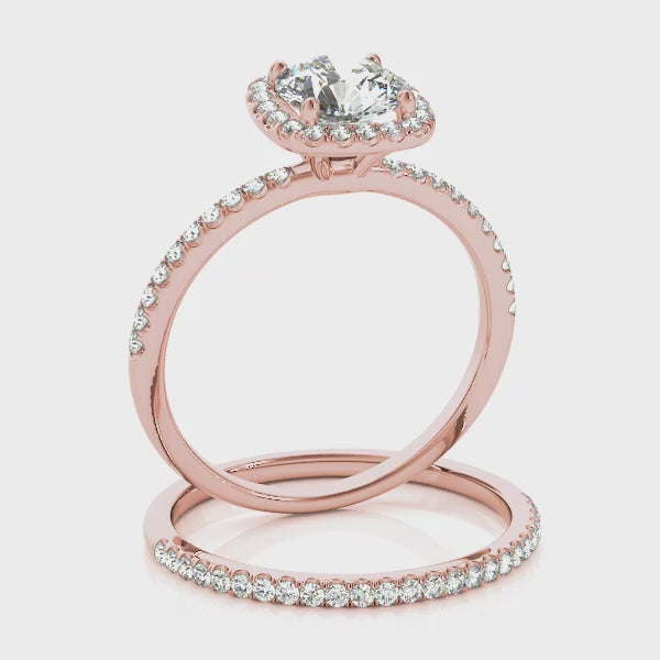 Simple Square Halo Pavé Round Engagement Ring