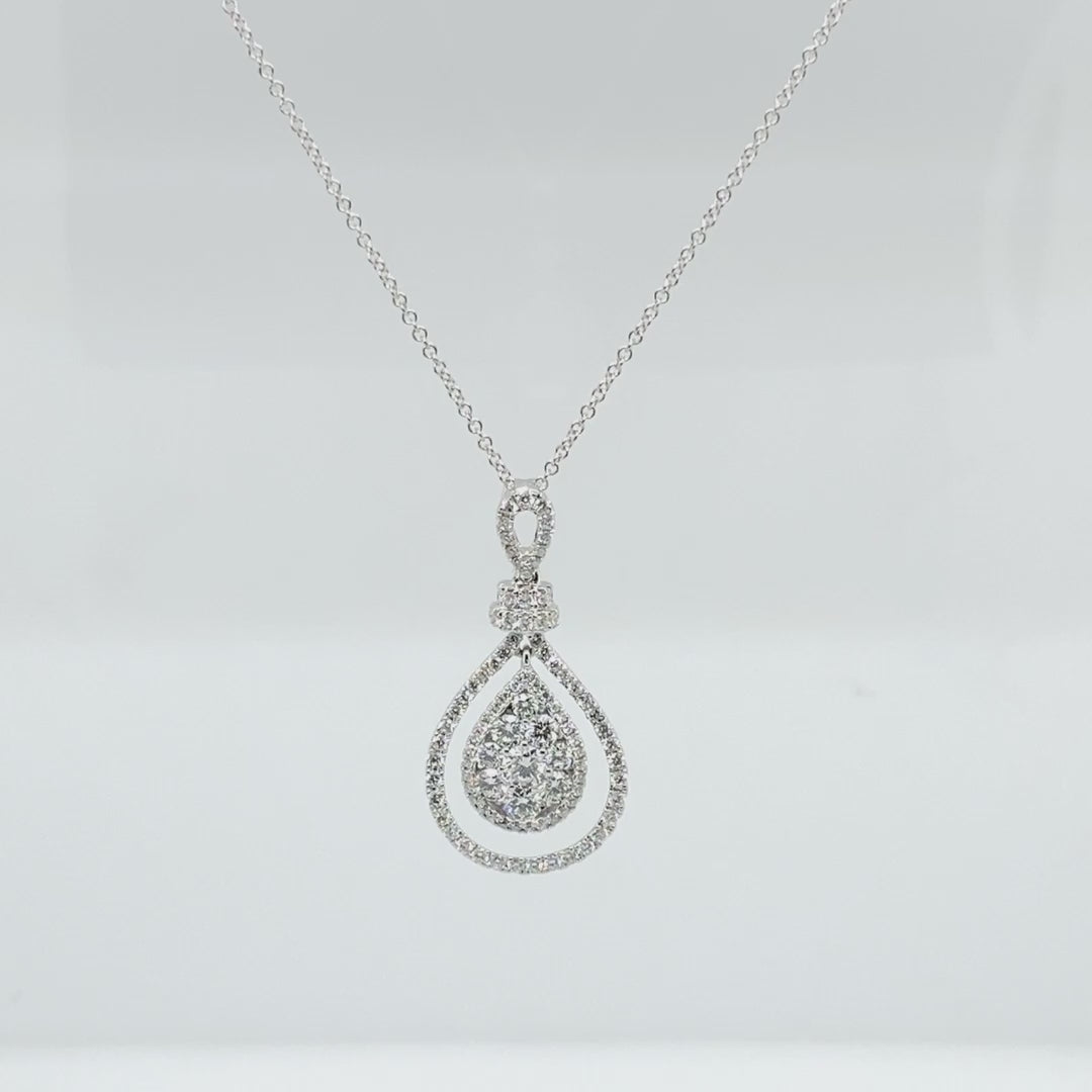 Double Halo Float Pear Pendant for Rent