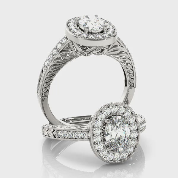 Vintage Bezel Halo Pavé Oval Engagement Ring